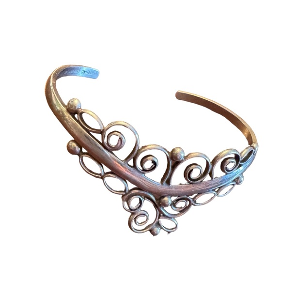 Sterling silver 925 MORNINGSTAR fancy filagree scrolled design cuff bracelet - Picture 3 of 4